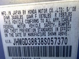 2008 FIT SKY BLUE SPORT 1.5L AT  A24011
